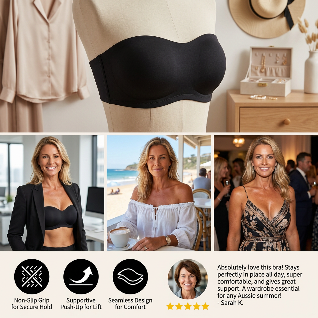 Strapless Bandeau Push-Up Bra – Non-Slip, Supportive & Seamless for Maximum Hold