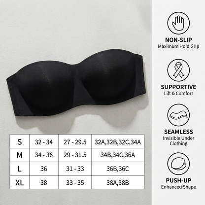 Strapless Bandeau Push-Up Bra – Non-Slip, Supportive & Seamless for Maximum Hold