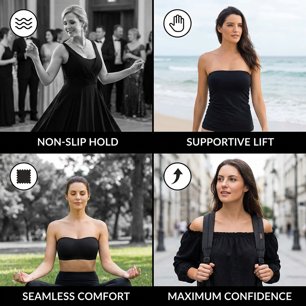 Strapless Bandeau Push-Up Bra – Non-Slip, Supportive & Seamless for Maximum Hold