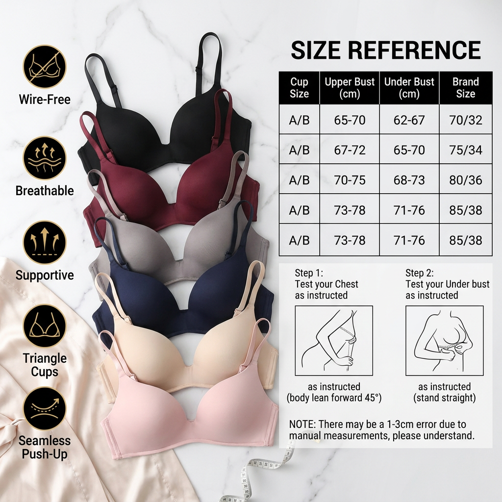 Seamless Push-Up Bra – Wire-Free, Breathable and Supportive with Triangle Cups