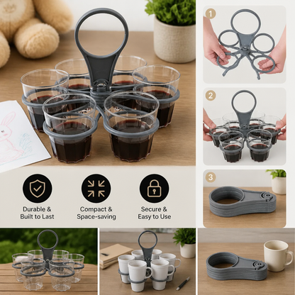 Foldable, Rotating Cup Holder – with 6 slots for glasses & cups, ideal for on the go