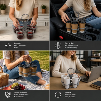 Foldable, Rotating Cup Holder – with 6 slots for glasses & cups, ideal for on the go