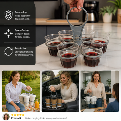 Foldable, Rotating Cup Holder – with 6 slots for glasses & cups, ideal for on the go