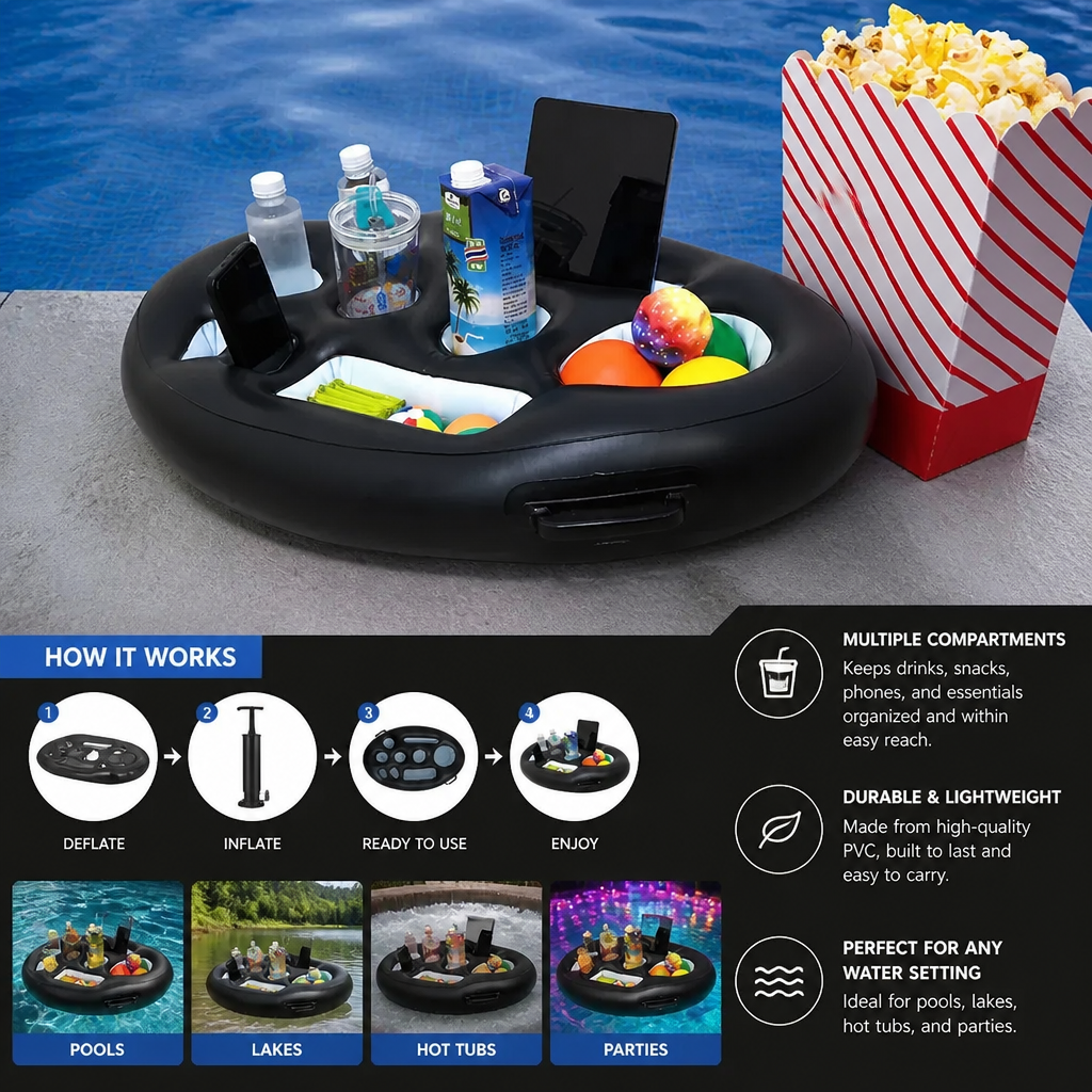 Inflatable Drink Holder – Multifunctional Tray for Drinks & Snacks