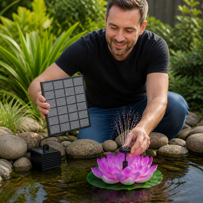 Solar-Powered Lotus Fountain – Floating Garden Fountain for Pool & Pond