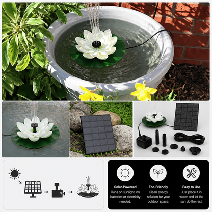 Solar-Powered Lotus Fountain – Floating Garden Fountain for Pool & Pond