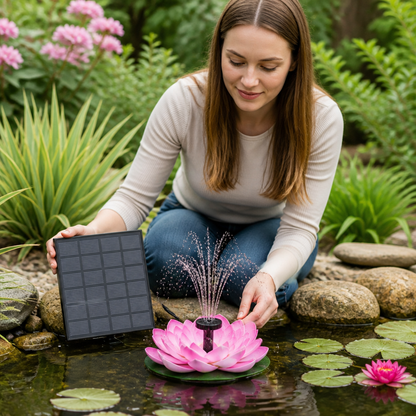 Solar-Powered Lotus Fountain – Floating Garden Fountain for Pool & Pond
