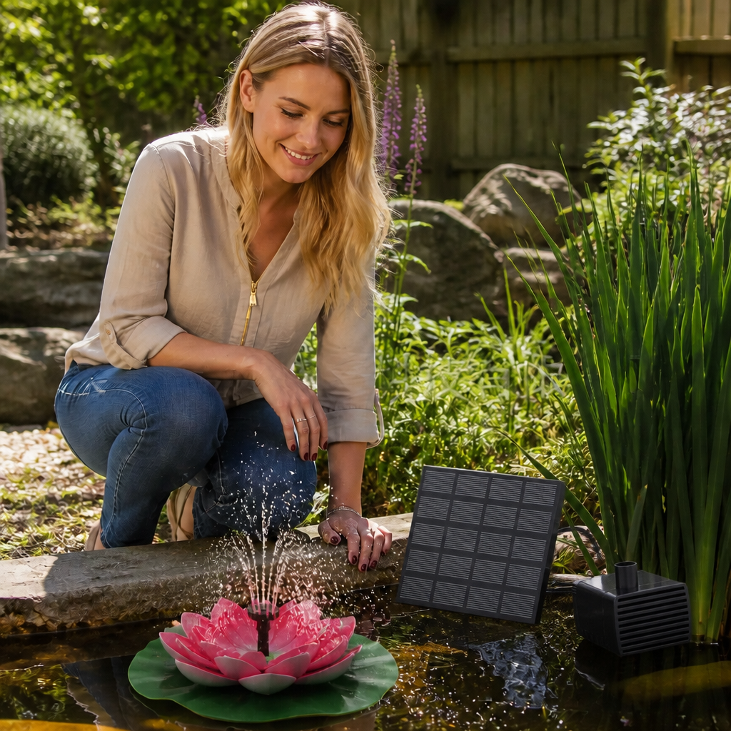 Solar-Powered Lotus Fountain – Floating Garden Fountain for Pool & Pond