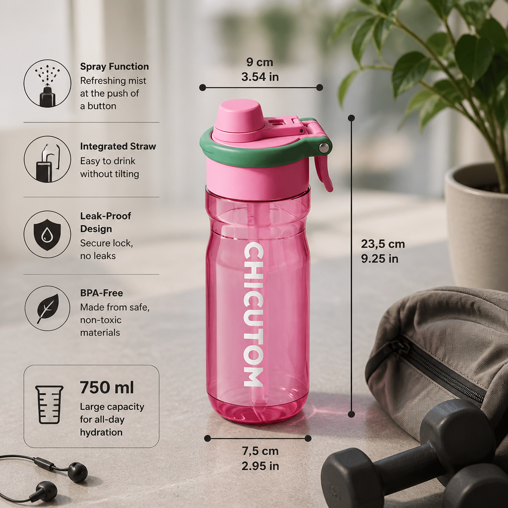 2-in-1 Sports Water Bottle with Spray Function & Straw – Large Capacity