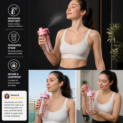2-in-1 Sports Water Bottle with Spray Function & Straw – Large Capacity