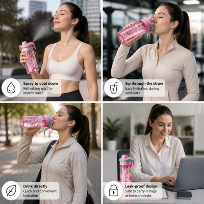 2-in-1 Sports Water Bottle with Spray Function & Straw – Large Capacity