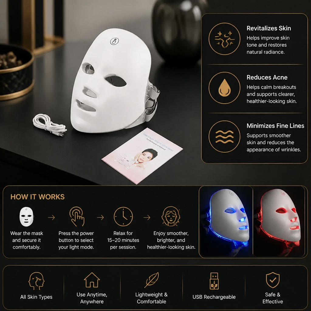 LED Face Mask – Professional Light Therapy for Skin Rejuvenation at Home