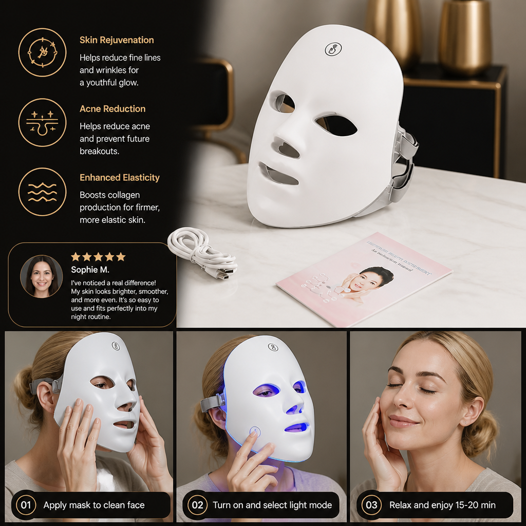 LED Face Mask – Professional Light Therapy for Skin Rejuvenation at Home
