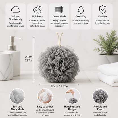 Practical bath sponge with drawstring – for extra foam and gentle skin cleansing