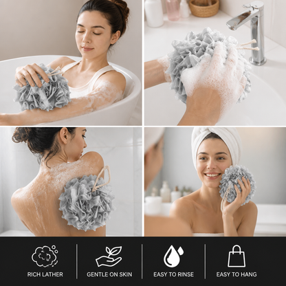 Practical bath sponge with drawstring – for extra foam and gentle skin cleansing
