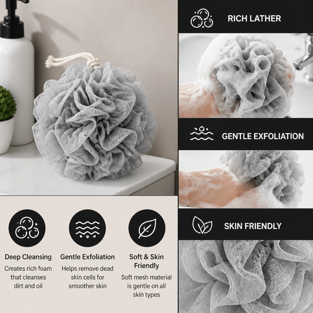 Practical bath sponge with drawstring – for extra foam and gentle skin cleansing
