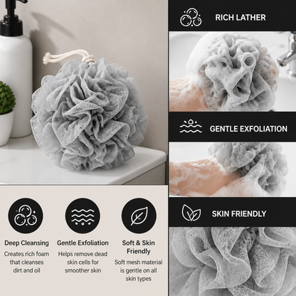 Practical bath sponge with drawstring – for extra foam and gentle skin cleansing
