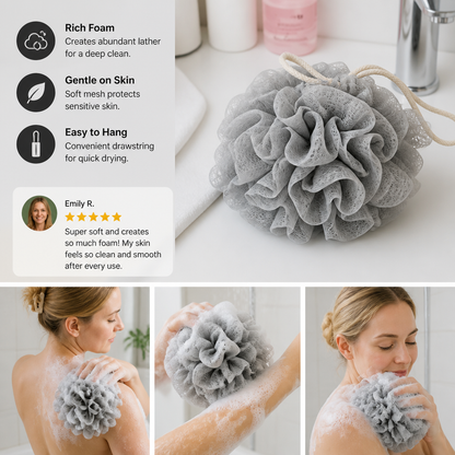 Practical bath sponge with drawstring – for extra foam and gentle skin cleansing