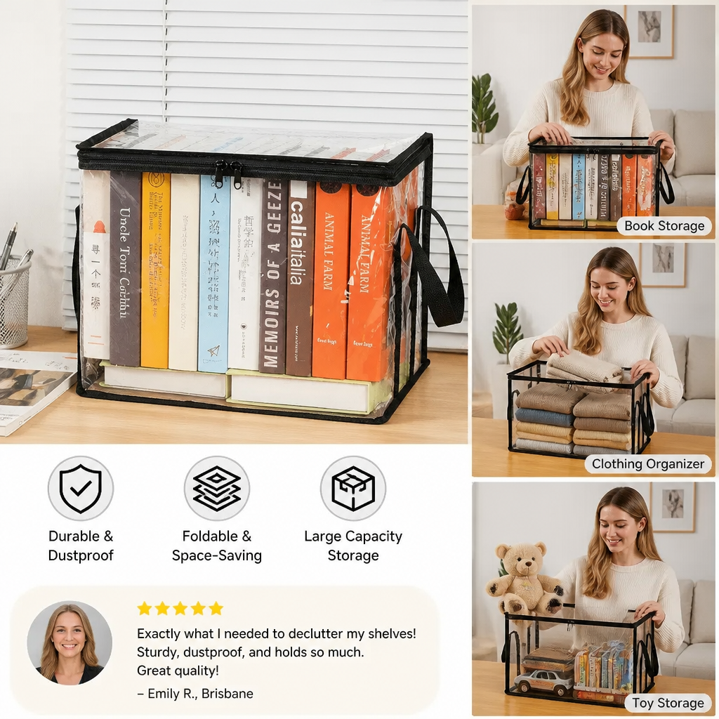 Transparent Storage Box (2 pieces) – Foldable Organizer Against Dust & Clutter