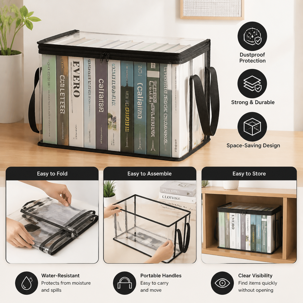Transparent Storage Box (2 pieces) – Foldable Organizer Against Dust & Clutter