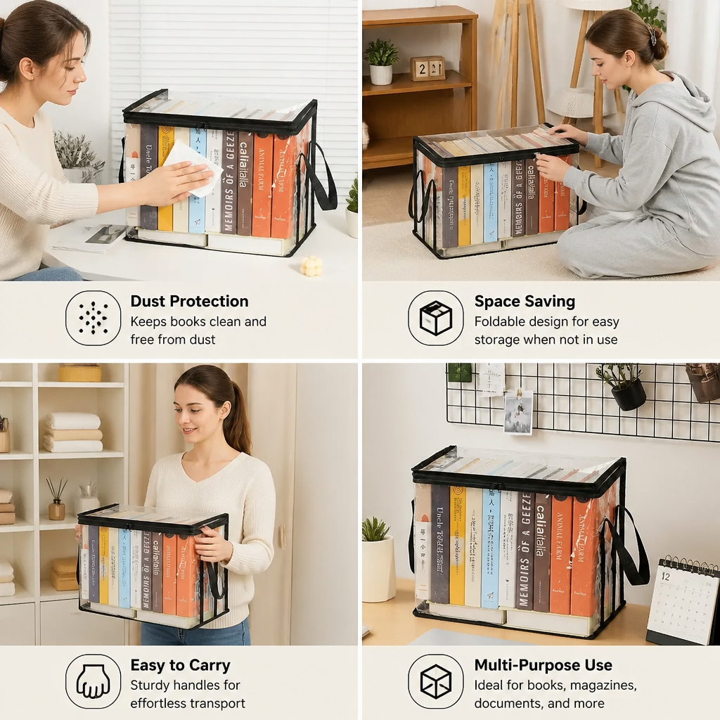 Transparent Storage Box (2 pieces) – Foldable Organizer Against Dust & Clutter