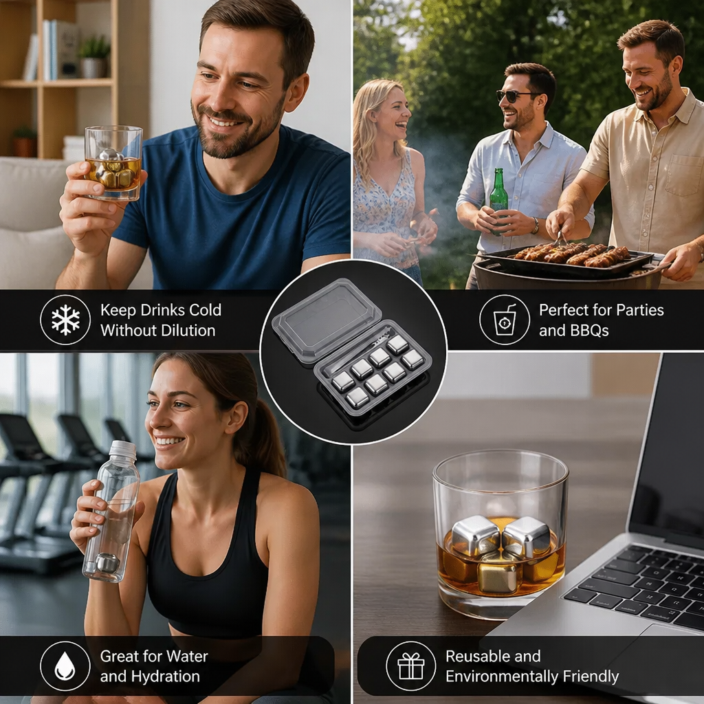 Practical Stainless Steel Ice Cubes – Reusable Cooling Set for Cold Drinks