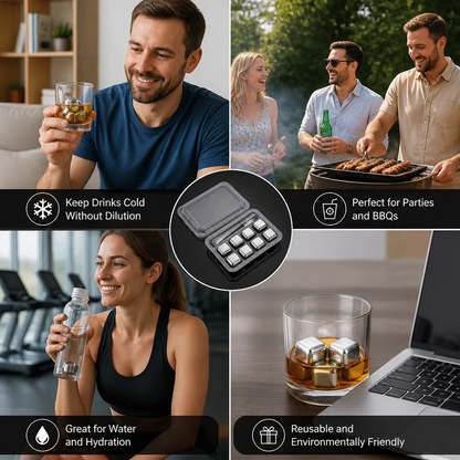 Practical Stainless Steel Ice Cubes – Reusable Cooling Set for Cold Drinks