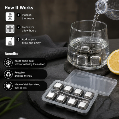 Practical Stainless Steel Ice Cubes – Reusable Cooling Set for Cold Drinks