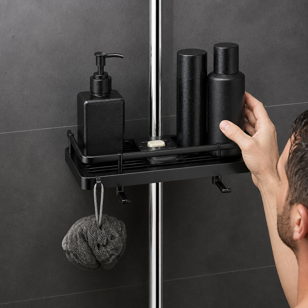 Bathroom Pole Shower Storage Rack Holder