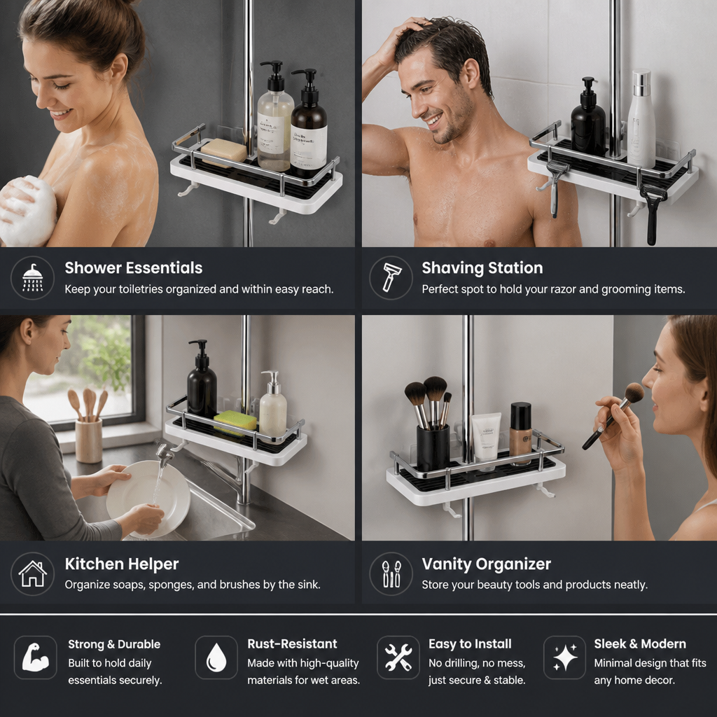 Bathroom Pole Shower Storage Rack Holder