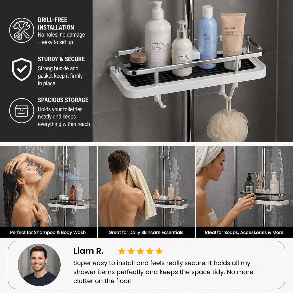 Bathroom Pole Shower Storage Rack Holder