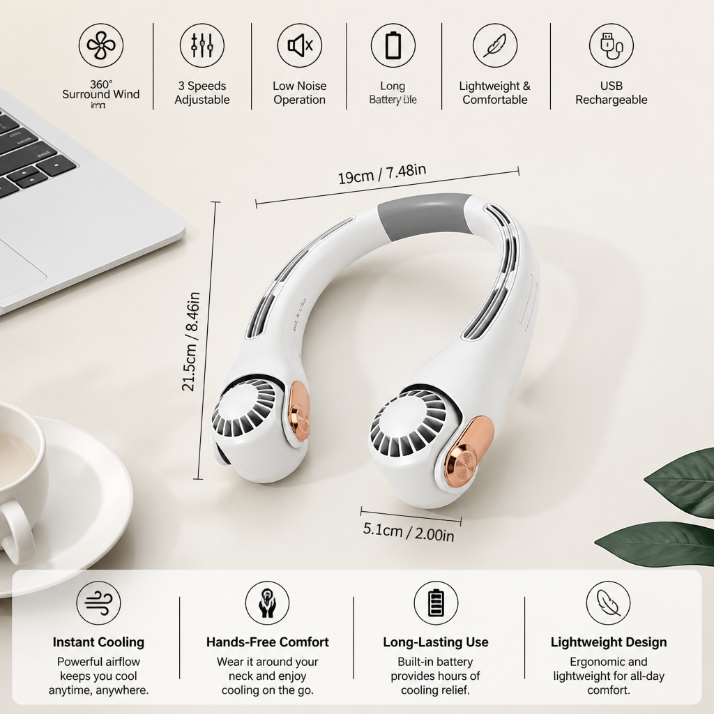Portable Hands-Free Neck Cooling Fan
