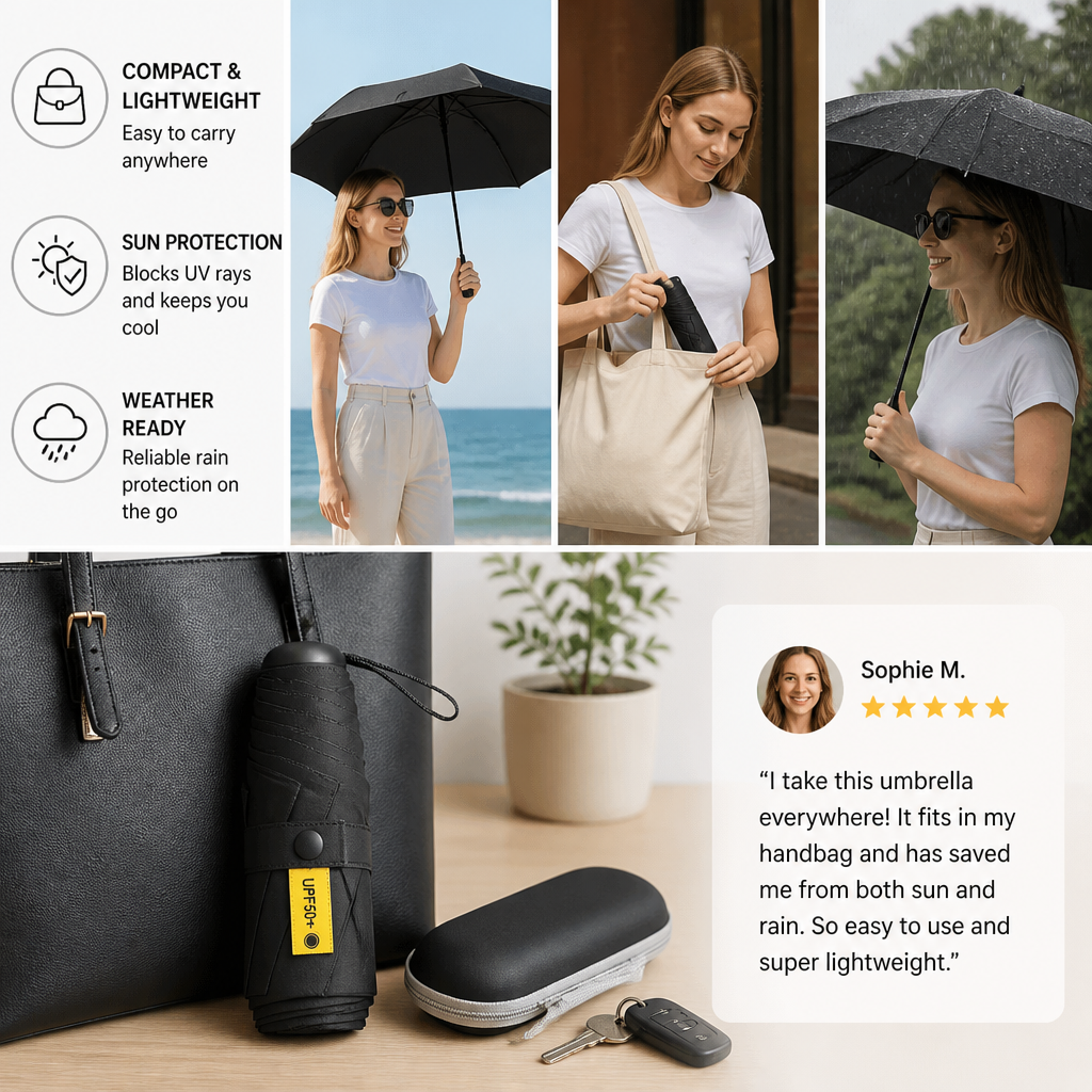 Lightweight Mini Travel Sun Umbrella – Fits in Any Bag