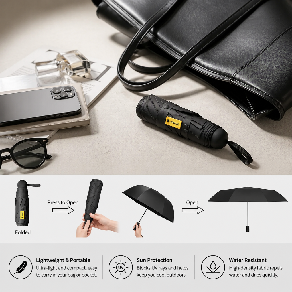Lightweight Mini Travel Sun Umbrella – Fits in Any Bag