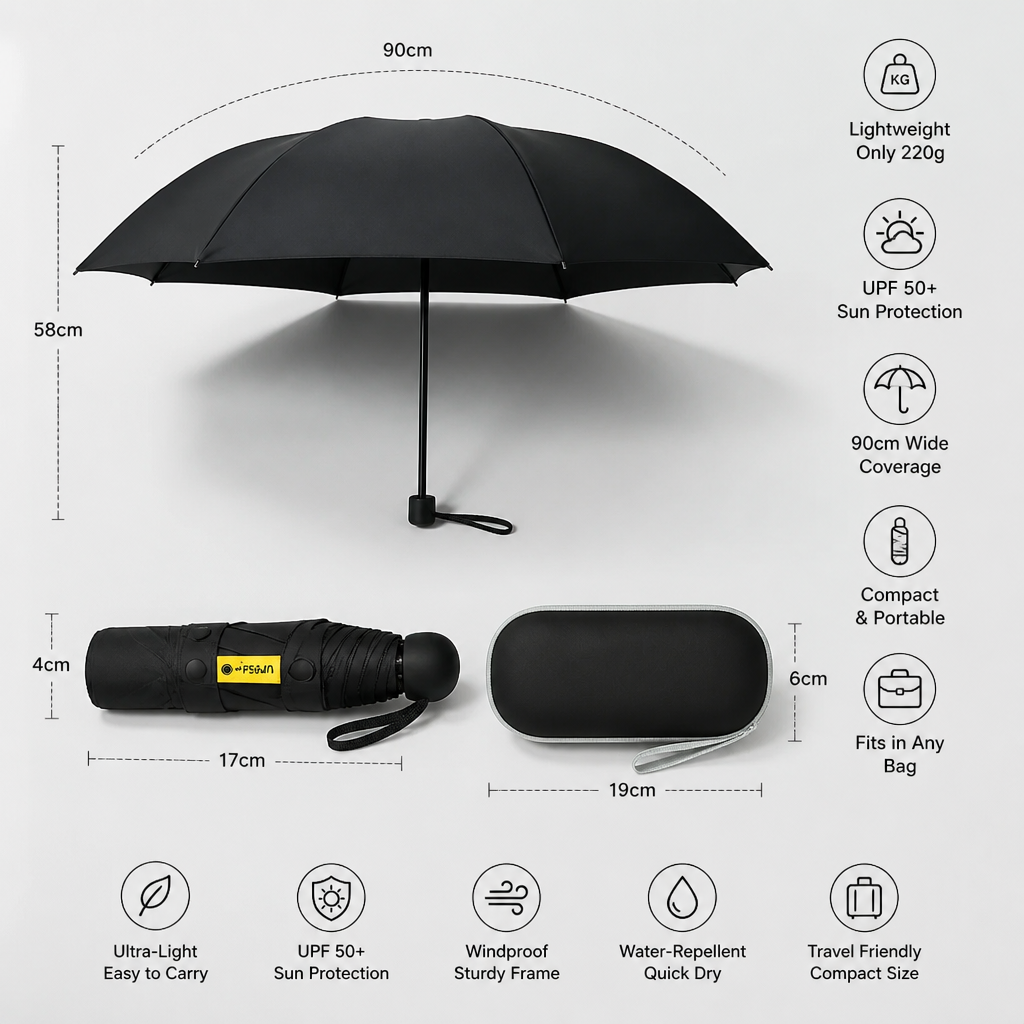 Lightweight Mini Travel Sun Umbrella – Fits in Any Bag