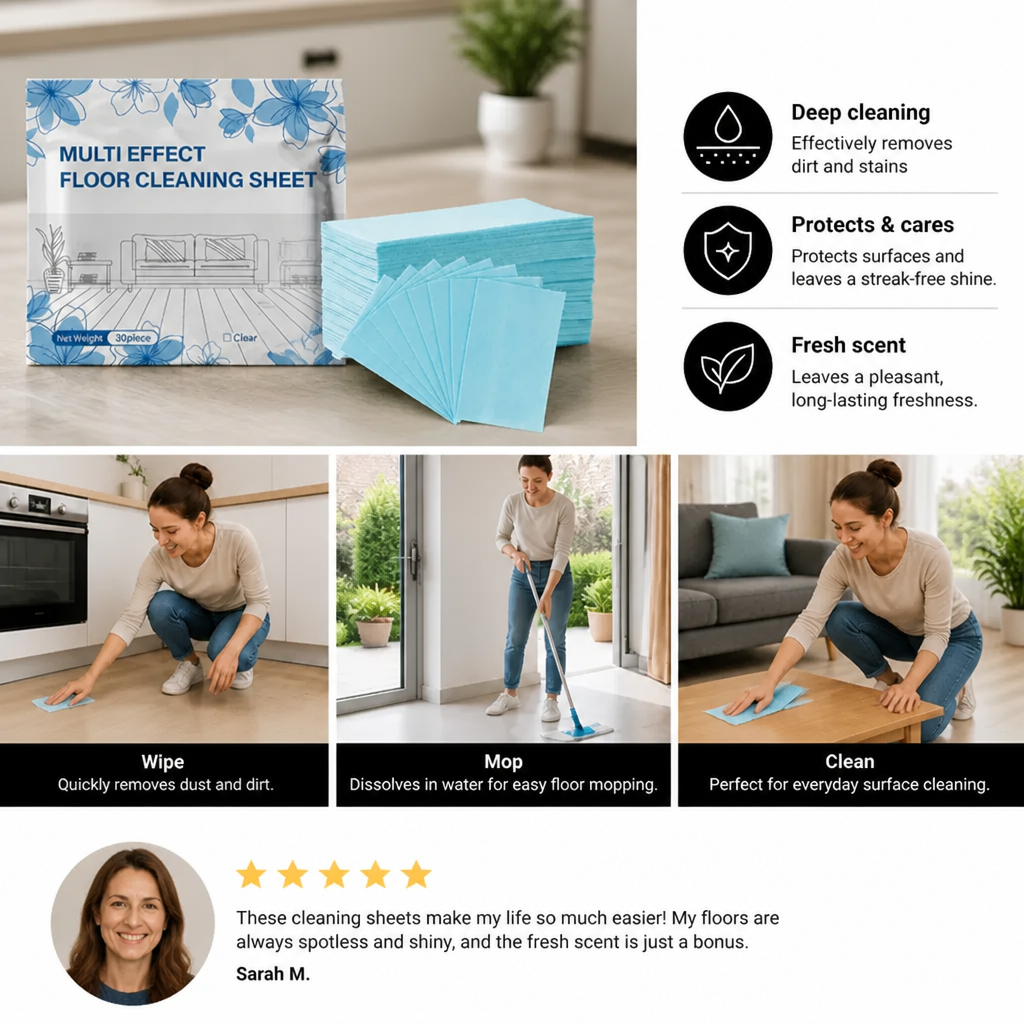60 Pieces Multi-Surface Floor Cleaning Wipes for Wood, Tile & Laminate