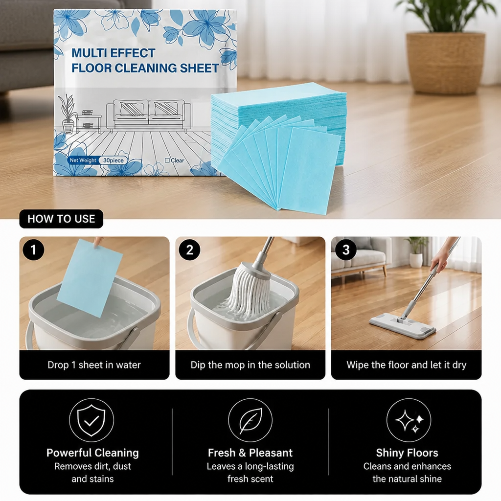 60 Pieces Multi-Surface Floor Cleaning Wipes for Wood, Tile & Laminate