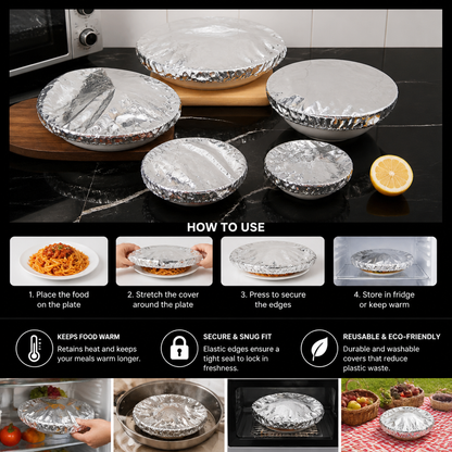 Elastic Aluminum Foil Food Covers – Heat-Insulating Bowl & Plate Covers