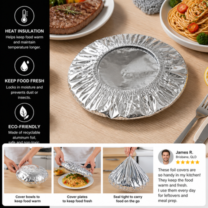 Elastic Aluminum Foil Food Covers – Heat-Insulating Bowl & Plate Covers