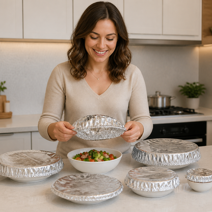 Elastic Aluminum Foil Food Covers – Heat-Insulating Bowl & Plate Covers