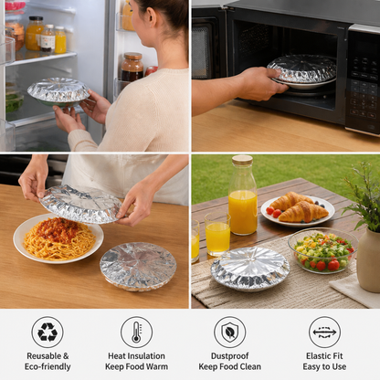 Elastic Aluminum Foil Food Covers – Heat-Insulating Bowl & Plate Covers