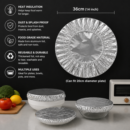 Elastic Aluminum Foil Food Covers – Heat-Insulating Bowl & Plate Covers