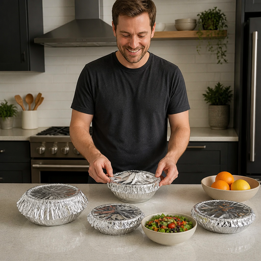 Elastic Aluminum Foil Food Covers – Heat-Insulating Bowl & Plate Covers