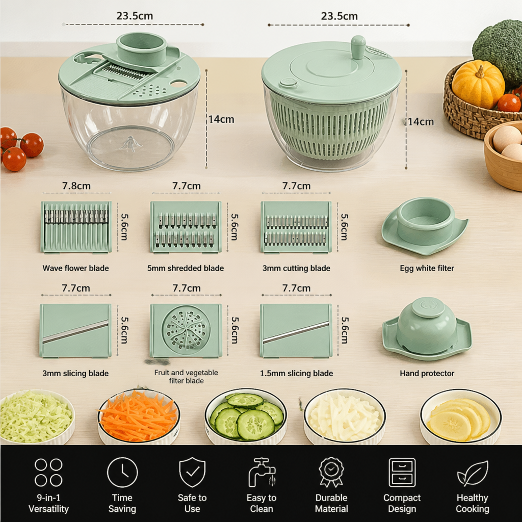 9-in-1 Manual Spinner & Slicer Vegetable and Salad Prep Set