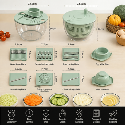9-in-1 Manual Spinner & Slicer Vegetable and Salad Prep Set