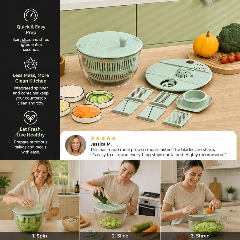 9-in-1 Manual Spinner & Slicer Vegetable and Salad Prep Set