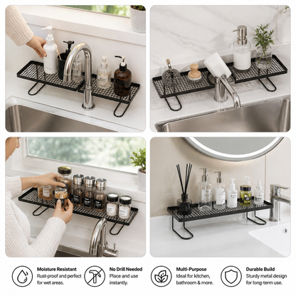 No-Drill Moisture-Resistant Bathroom Countertop Organizer Shelf