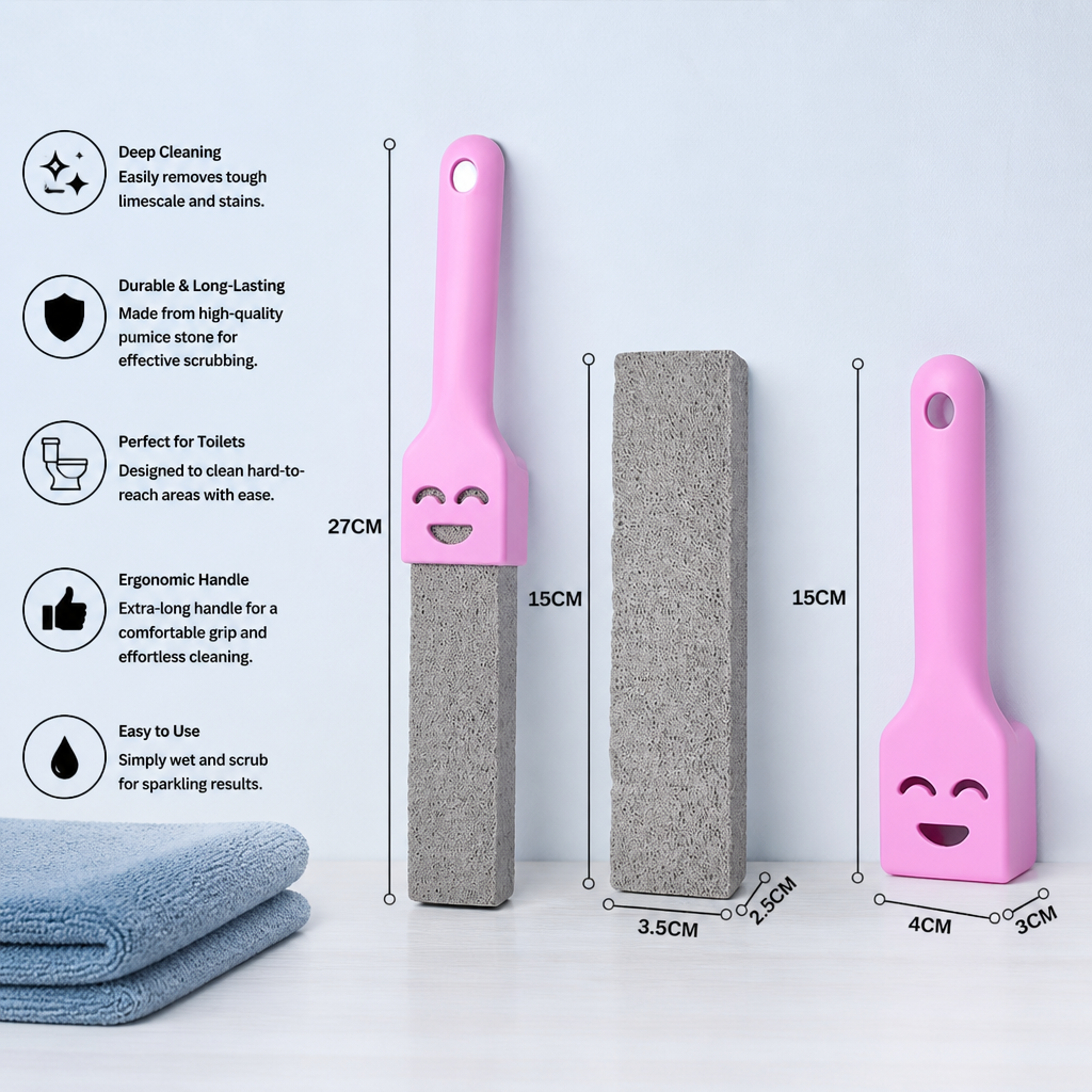 Extra-Long Handle Pumice Stone Toilet Cleaner for Limescale & Stubborn Stains