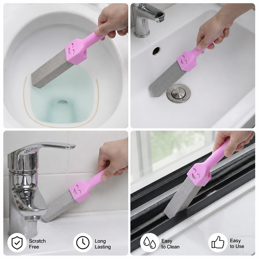 Extra-Long Handle Pumice Stone Toilet Cleaner for Limescale & Stubborn Stains