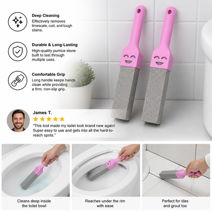 Extra-Long Handle Pumice Stone Toilet Cleaner for Limescale & Stubborn Stains